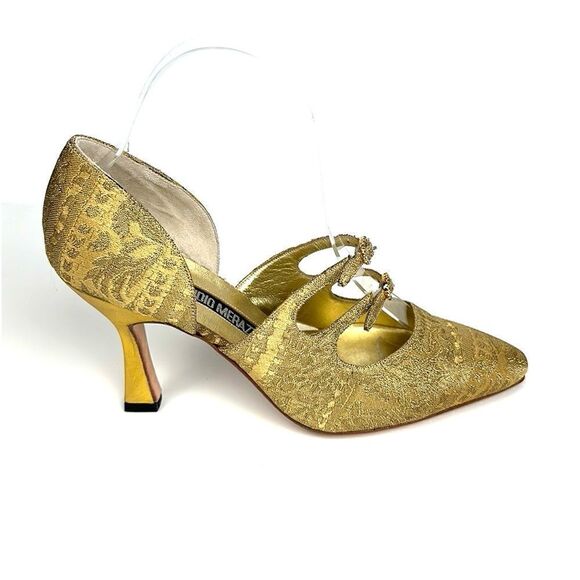 CLAUDIO MERAZZI Gold Brocade Formal Pumps Pointed Toe Embellished Details US 7,5 - Picture 2 of 16